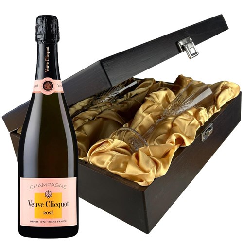 Veuve Clicquot Rose Label 75cl And Flutes In Luxury Presentation Box